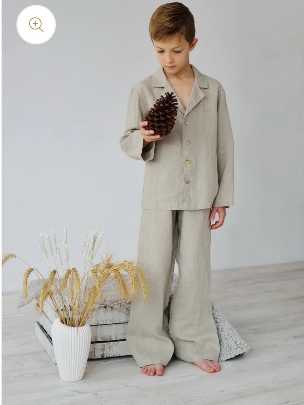 LGlinen Children's Beige Linen Wide-Leg Pajama set